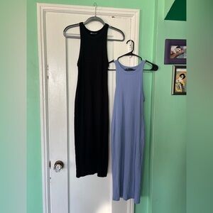 Black and Blue Ribbed Tank Dresses